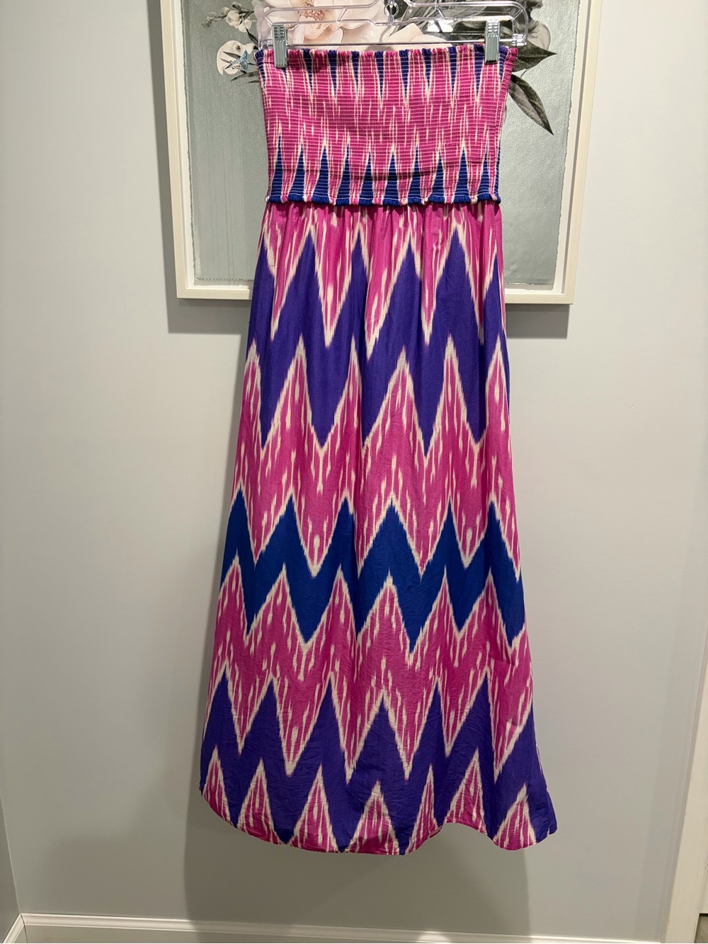 Zara Strapless Maxi Dress Purple Pink Chevron Print Size XS - Picture 4 of 6